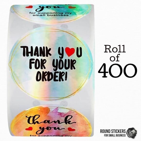 1.5” BULK ROLL 400 THANK YOU FOR SUPPORTING SMALL BUSINESS STICKERS IRIDESCENT - Picture 5 of 9